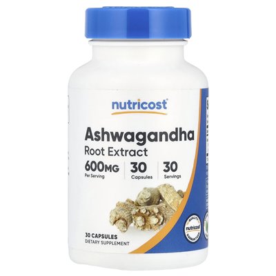 Nutricost, ekstrakt z korzenia Ashwagandha, 600 mg, 30 kapsułek