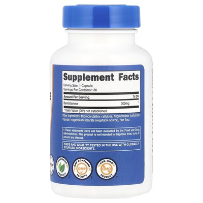 Nutricost, benfotiamina, 300 mg, 30 kapsułek