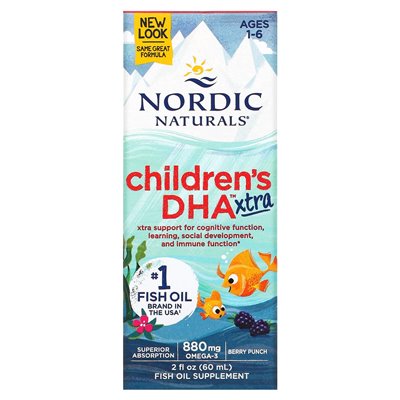 Nordic Naturals, Dziecięcy DHA Xtra, w wieku 1-6, Berry Punch, 880 mg, 2 fl oz (60 ml)