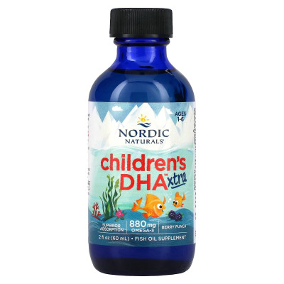 Nordic Naturals, Dziecięcy DHA Xtra, w wieku 1-6, Berry Punch, 880 mg, 2 fl oz (60 ml)