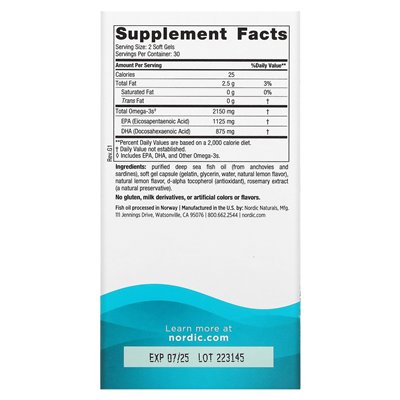 Nordic Naturals, Ultimate Omega 2X, cytryna, 2150 mg, 60 miękkich (1075 mg na miękki żel)