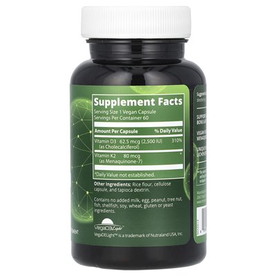 MRM Nutrition, wegańska witamina D3 i K2, 60 wegańskich kapsułek