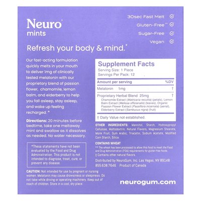 Neurogum, neurominty, sen i ładowanie, mieszana jagoda, 6 opakowań, 12 mennic w stopniu