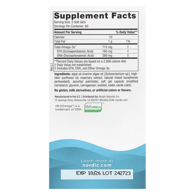 Nordic Naturals, Alga Omega, 120 miękkich żeli