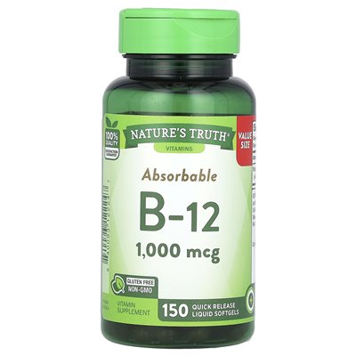 Nature's Truth, Absorbable B-12, 1,000 mcg, 150 Quick Release Liquid Softgels Nature's Truth, Absorbable B-12, 1,000 mcg, 150 Quick Release Liquid Softgels