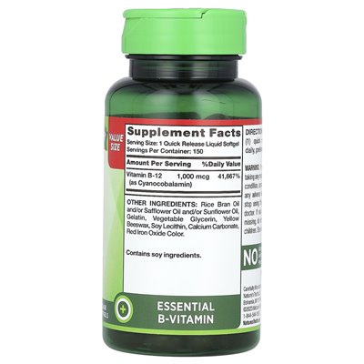 Nature's Truth, Absorbable B-12, 1,000 mcg, 150 Quick Release Liquid Softgels Nature's Truth, Absorbable B-12, 1,000 mcg, 150 Quick Release Liquid Softgels