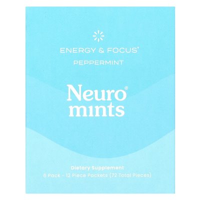 Neurogum, Neuromints, Energy &amp Focus, Peppermint, 6 opakowań, 12 sztuk każdy