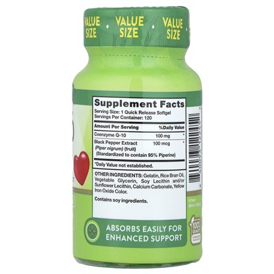 Nature's Truth, CoQ-10, Enhanced Absorption, 100 mg, 120 Quick Release Softgels Nature's Truth, CoQ-10, Enhanced Absorption, 100 mg, 120 Quick Release Softgels