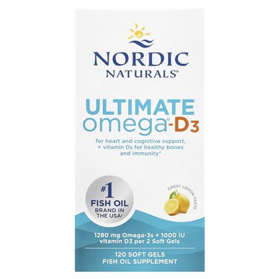 Nordic Naturals, Ultimate Omega®-D3, cytryna, 120 miękkich żeli