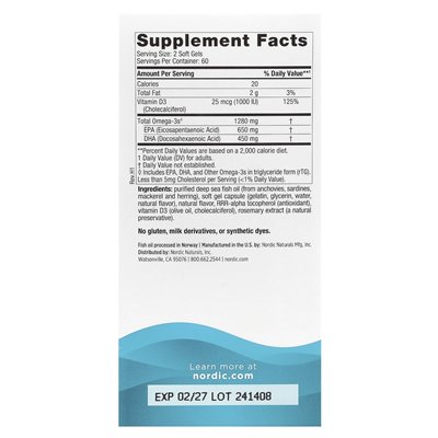Nordic Naturals, Ultimate Omega®-D3, cytryna, 120 miękkich żeli