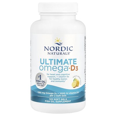 Nordic Naturals, Ultimate Omega®-D3, cytryna, 120 miękkich żeli