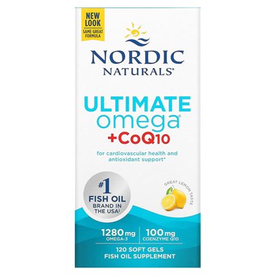 Nordic Naturals, Ultimate Omega + COQ10, cytryna, 1280 mg, 120 miękkich żeli (640 mg na żel miękki)