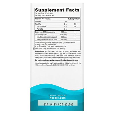 Nordic Naturals, Ultimate Omega + COQ10, cytryna, 1280 mg, 120 miękkich żeli (640 mg na żel miękki)