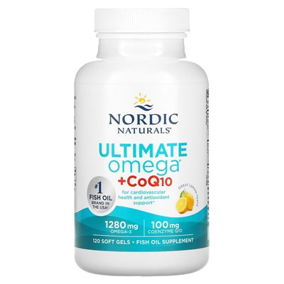 Nordic Naturals, Ultimate Omega + COQ10, cytryna, 1280 mg, 120 miękkich żeli (640 mg na żel miękki)