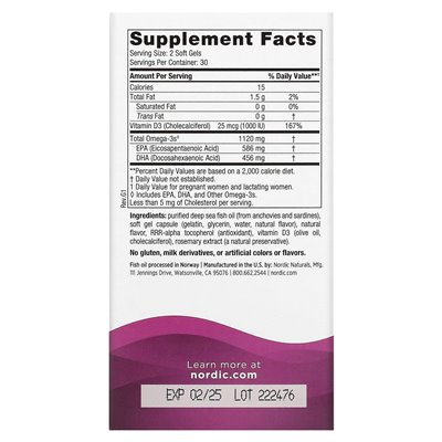 Nordic Naturals, poporodowa omega-3, cytryna, 1120 mg, 60 miękkich żeli (560 mg na miękki żel)