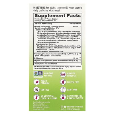 Nature's Truth, Women's Care, Raw Flora ™ Probiotic-18, 33 wegańskie kapsułki