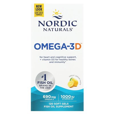 Nordic Naturals, Omega-3D, cytryna, 120 miękkich żeli