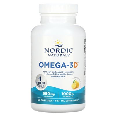 Nordic Naturals, Omega-3D, cytryna, 120 miękkich żeli