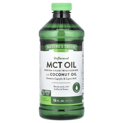 Nature's Truth, MCT Olej z olejem kokosowym, bez smaku, 16 fl oz (473 ml)