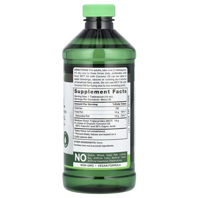 Nature's Truth, MCT Olej z olejem kokosowym, bez smaku, 16 fl oz (473 ml)