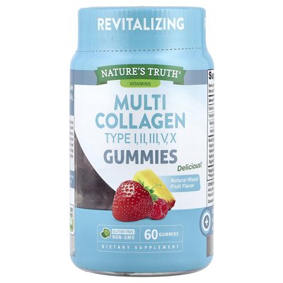 Nature's Truth, Multi Colagen Gummi, naturalne owoce mieszane, 60 gumzy