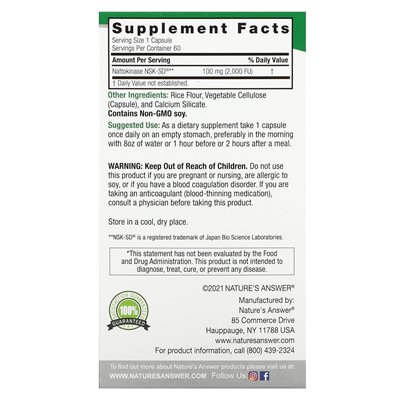 Nature's Answer, Nattokinase, 100mg, 60 Vegetarian Capsules