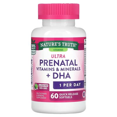 Nature's Truth, Ultra Prenatal Vitamins &amp Minerals + DHA, 60 Softgels Szybkie uwalnianie