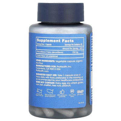 ProHealth Longgevity, Pterostilbene Pro 250, 250 mg, 60 kapsułek ProHealth Longgevity, Pterostilbene Pro 250, 250 mg, 60 kapsułek