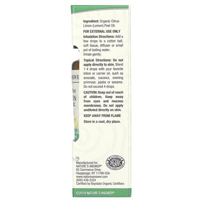 Odpowiedź natury, 100% czysty organiczny olejek eteryczny, cytryna, 0,5 fl oz (15 ml)