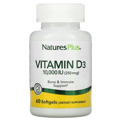 NaturesPlus, Witamina D3, 10,000 j.m (250 mcg), 60 Softgeli NaturesPlus, Witamina D3, 10,000 j.m (250 mcg), 60 Softgeli