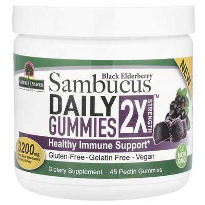 Nature's Answer, Black Elderberry Sambucus Daily, 2x Strength, 3200mg, 45 Pectin Gummies