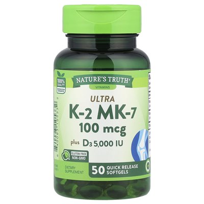 Nature's Truth, Ultra K2 MK-7 plus D3, 50 Softgel-Kapseln mit schneller Freisetzung