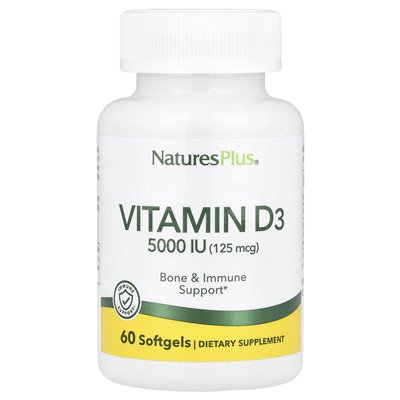 Naturesplus, Vitamin D3, 125 mcg (5000 IU), 60 softgels