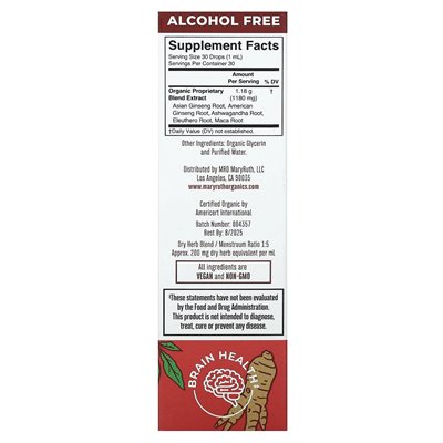 Maryruth's, ekologiczny płyn z żeń -szeństwa, bez alkoholu, 1 fl oz (30 ml)