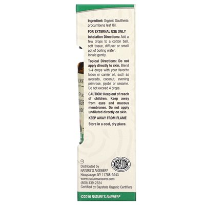 Odpowiedź natury, 100% czysty organiczny olejek eteryczny, Wintergreen, 0,5 fl oz (15 ml)