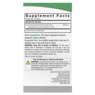 Nature's Answer, Gotu Kola, 330 mg, 60 vegetarische Kapseln