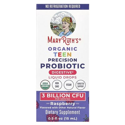 Maryruth's, Organic Teen Precision Probiotic, płynne krople, malina, 3 miliardy CFU, 0,5 fl oz (15 ml)