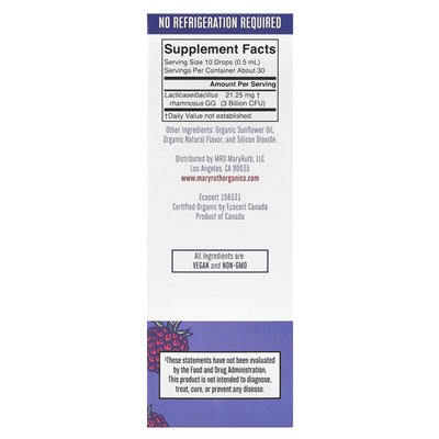 Maryruth's, Organic Teen Precision Probiotic, płynne krople, malina, 3 miliardy CFU, 0,5 fl oz (15 ml)