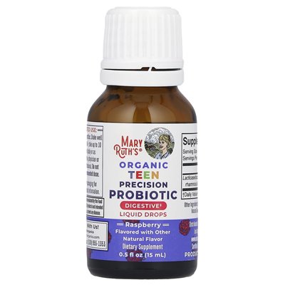 Maryruth's, Organic Teen Precision Probiotic, płynne krople, malina, 3 miliardy CFU, 0,5 fl oz (15 ml)