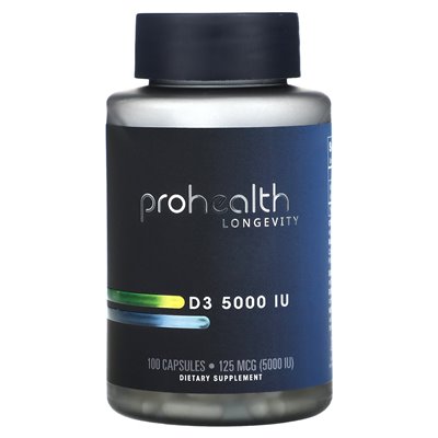 ProHealth Longgevity, D3, 125 MCG (5000 IE), 100 Kapseln