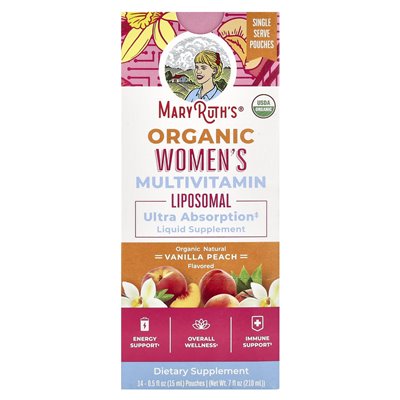 Maryruth's, ekologiczne multiwitaminowe liposomalne, waniliowe brzoskwinie, 14 torebek, 0,5 fl oz (15 ml)
