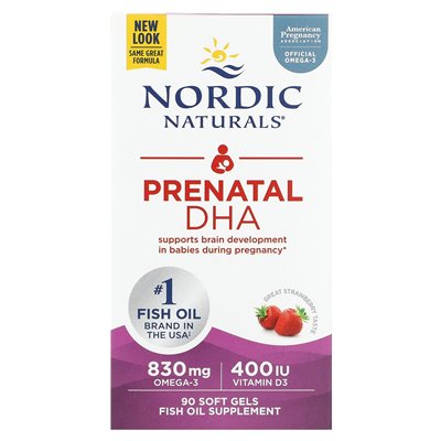 Nordic Naturals, Prenatal DHA, Strawberry, 90 miękkich żeli