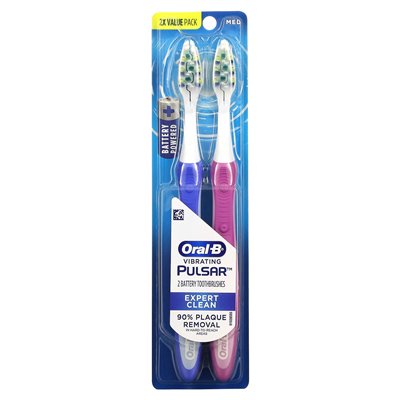 Oral-B, Vibrating Pulsar, Battery Powered Toothbrush, Medium, 2 Pack