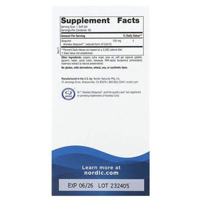 Nordic Naturals, COQ10 Ubiquinol, 100 mg, 60 Weichkapseln