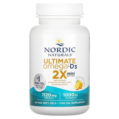 Nordic Naturals, Ultimate Omega 2x z witaminą D3, cytryną, 60 mini żelów miękkich
