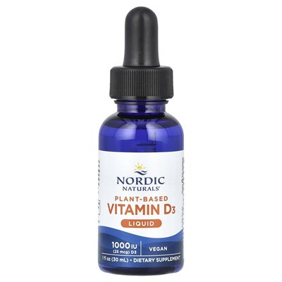 Nordic Naturals, płyn witaminy D3 na bazie roślin, Great Apple, 25 mcg (1000 IU), 1 Fl Oz (30 ml)