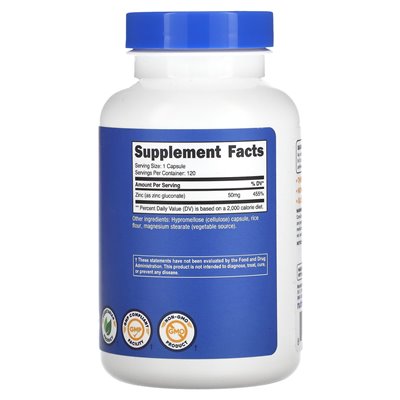 Nutricost, glukonian cynku, 50 mg, 120 kapsułek Nutricost, glukonian cynku, 50 mg, 120 kapsułek
