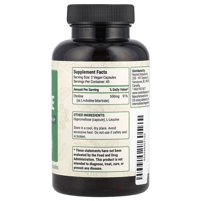 Nested Naturals, Cholina (L(+) dwuwinian choliny), 500 mg, 90 kapsułek wegańskich (250 mg na kapsułkę) Nested Naturals, Cholina (L(+) dwuwinian choliny), 500 mg, 90 kapsułek wegańskich (250 mg na kapsułkę)