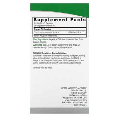 Nature's Answer, Echinacea, 1200 mg, 90 vegetarische Kapseln (400 mg pro Kapsel)