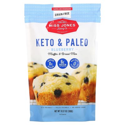 Miss Jones Baking Co, Keto & Paleo Blueberry Muffin & Bread Mix, 10.57 oz (300 g) Miss Jones Baking Co, Keto & Paleo Blueberry Muffin & Bread Mix, 10.57 oz (300 g)